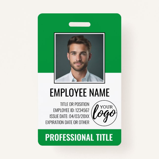 Tarjeta De Identificación ID del empleado - Foto, logotipo, título - Plástic (Anverso)