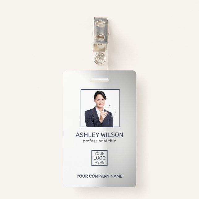 Tarjeta De Identificación ID del negocio de la foto en gris degradado (Anverso con clip)