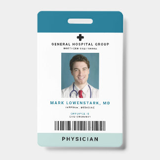 Tarjeta De Identificación ID del personal médico + código de barras vertical