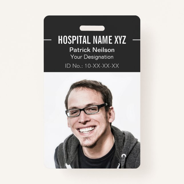 Tarjeta De Identificación Id. fotográfico de empleado profesional gris limpi (Anverso)