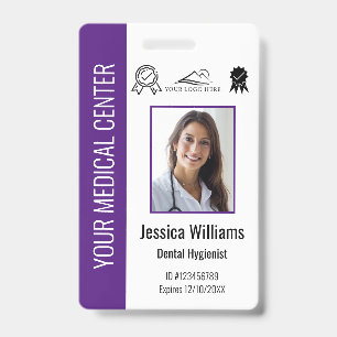 Tarjeta De Identificación ID morado de empleado certificado médico personali
