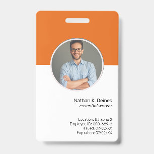Tarjeta De Identificación ID Naranja Empresa de Foto ID para Empleados Seg