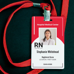 Tarjeta De Identificación ID personalizado de foto de personal médico rojo