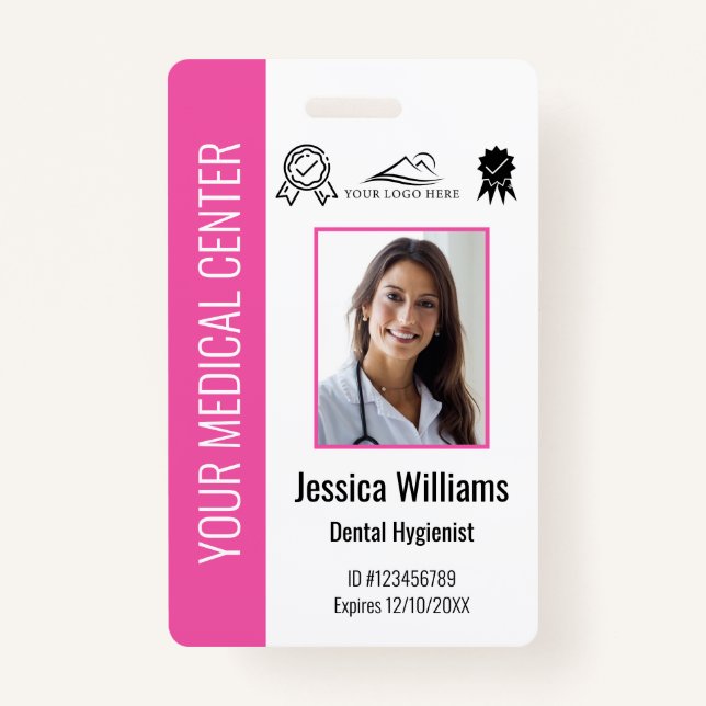 Tarjeta De Identificación ID rosa de empleado certificado médico personaliza (Anverso)