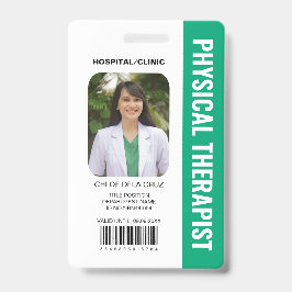 Tarjeta De Identificación ID Verde del Terapeuta Físico del Personal Médico