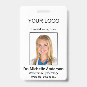 Tarjeta De Identificación Identidad de Foto de Doctor Blanca Llena Personali