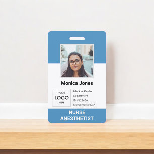 Tarjeta De Identificación Identificación azul de empleado de atención médica