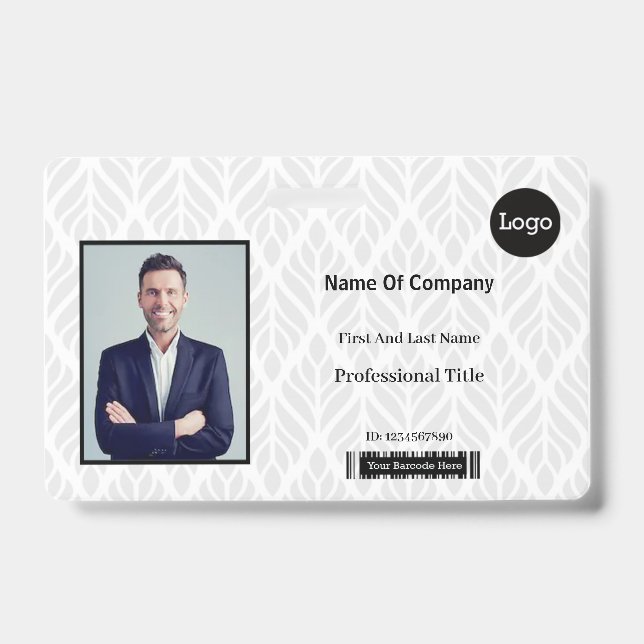 Tarjeta De Identificación Identificación con foto en gris y blanco (Parte frontal)