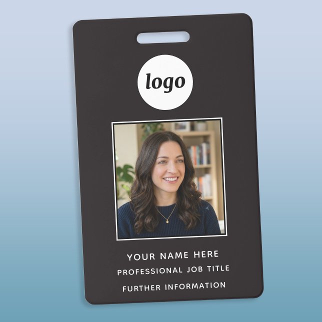 Tarjeta De Identificación Identificación con foto Limpio Profesional Nombre (Simple logo custom text business photo ID name badge)