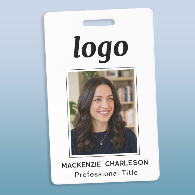 Tarjeta De Identificación Identificación con foto Limpio Profesional Nombre (Simple logo custom text business photo ID name badge)