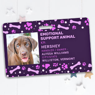 Tarjeta De Identificación Identificación de Animal de Apoyo Emocional con Fo