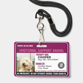 Tarjeta De Identificación Identificación de Animal de Apoyo Emocional Foto d