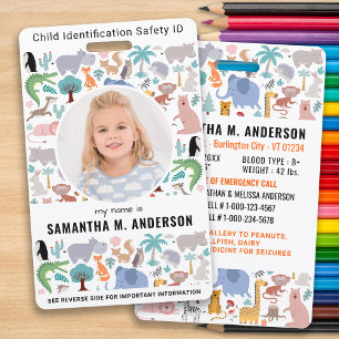 Tarjeta De Identificación Identificación de emergencia infantil Animales div