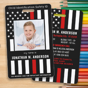 Tarjeta De Identificación Identificación de emergencia infantil Bombero Rojo