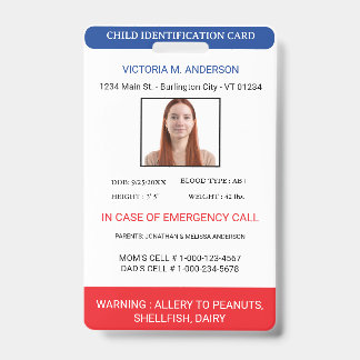 Tarjeta De Identificación Identificación de Emergencia Infantil con Foto Sim