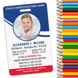 Tarjeta De Identificación Identificación de emergencia personalizada para ni