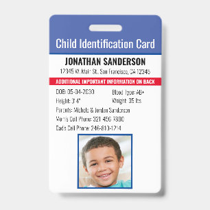 Tarjeta De Identificación Identificación de Emergencia por Alergia para Niño