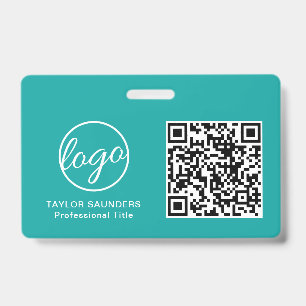 Tarjeta De Identificación Identificación de Empleado con Código QR Verde Azu