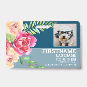Tarjeta De Identificación Identificación de empleado de flores en acuarela f