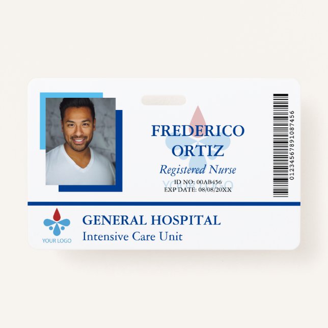 Tarjeta De Identificación Identificación de empleado del hospital azul blanc (Anverso)