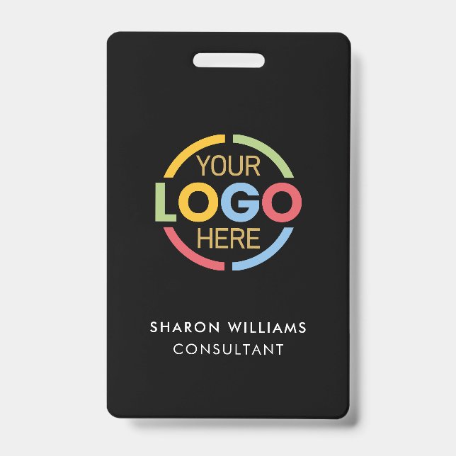 Tarjeta De Identificación Identificación de empleado en blanco y negro con l (Parte frontal)