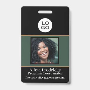 Tarjeta De Identificación Identificación de empleado negra y verde con logot