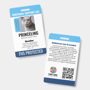 Tarjeta De Identificación Identificación de gato de apoyo emocional azul