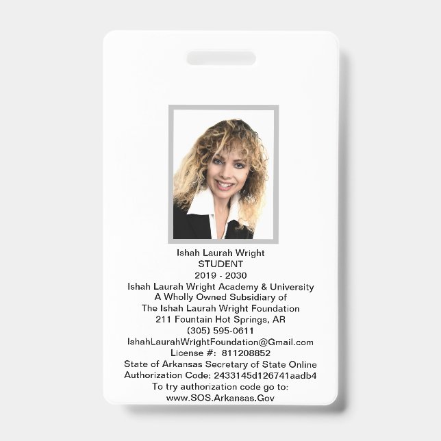 Tarjeta De Identificación Identificación de la escuela (Anverso)