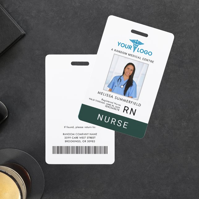 Tarjeta De Identificación Identificación de la foto del empleado del logotip (Medical Centre Employee Photo and QR Code Green ID Badge)