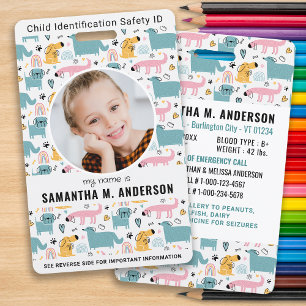 Tarjeta De Identificación Identificación de niños de emergencia perros lindo