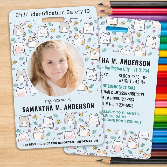 Tarjeta De Identificación Identificación de niños Gato lindo Foto de niños d (Subido por el creador)