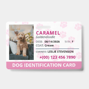 Tarjeta De Identificación Identificación de perro con foto y nombre Huellas