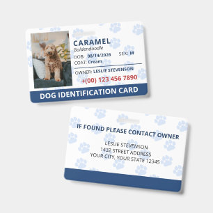 Tarjeta De Identificación Identificación de perro con foto y nombre Huellas 