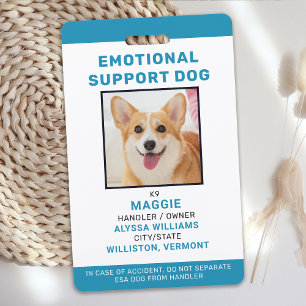 Tarjeta De Identificación Identificación de Perro de Apoyo Emocional Persona
