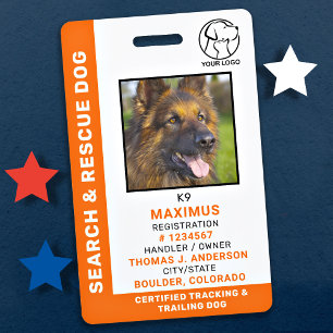 Tarjeta De Identificación Identificación de perro de búsqueda y rescate con