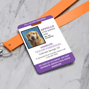 Tarjeta De Identificación Identificación de perro de servicio blanco morado 