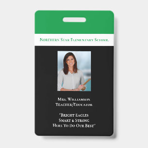 Tarjeta De Identificación Identificación de personal escolar verde foto plac