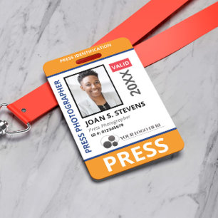 Tarjeta De Identificación Identificación de prensa de foto y logotipo azul n
