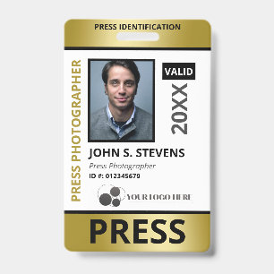 Tarjeta De Identificación Identificación de prensa de foto y logotipo de oro