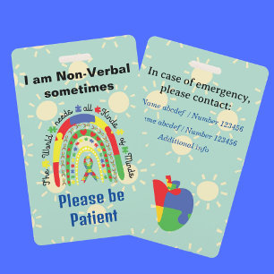 Tarjeta De Identificación Identificación del autismo no verbal de la identif