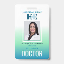 Identificación del médico azul verde nombre y foto
