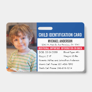 Tarjeta De Identificación Identificación del niño Alergia de emergencia Médi