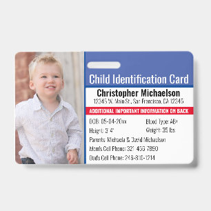Tarjeta De Identificación Identificación del niño Foto de emergencia alérgic