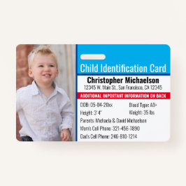 Tarjeta De Identificación Identificación del niño Foto de emergencia alérgic