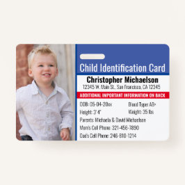 Tarjeta De Identificación Identificación del niño Foto de emergencia alérgic