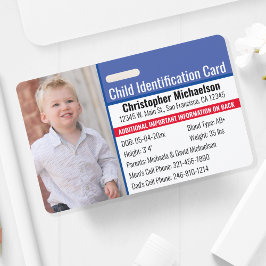 Tarjeta De Identificación Identificación del niño Foto de emergencia alérgic