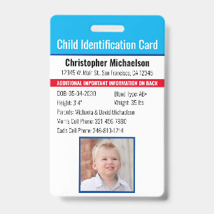 Tarjeta De Identificación Identificación del niño Foto de emergencia alérgic