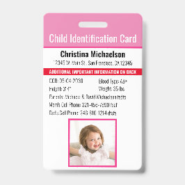 Tarjeta De Identificación Identificación del niño Foto de emergencia alérgic