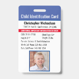 Tarjeta De Identificación Identificación del niño Foto de emergencia alérgic