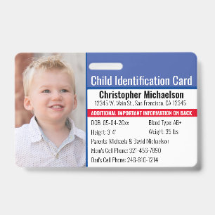 Tarjeta De Identificación Identificación del niño Foto de emergencia alérgic